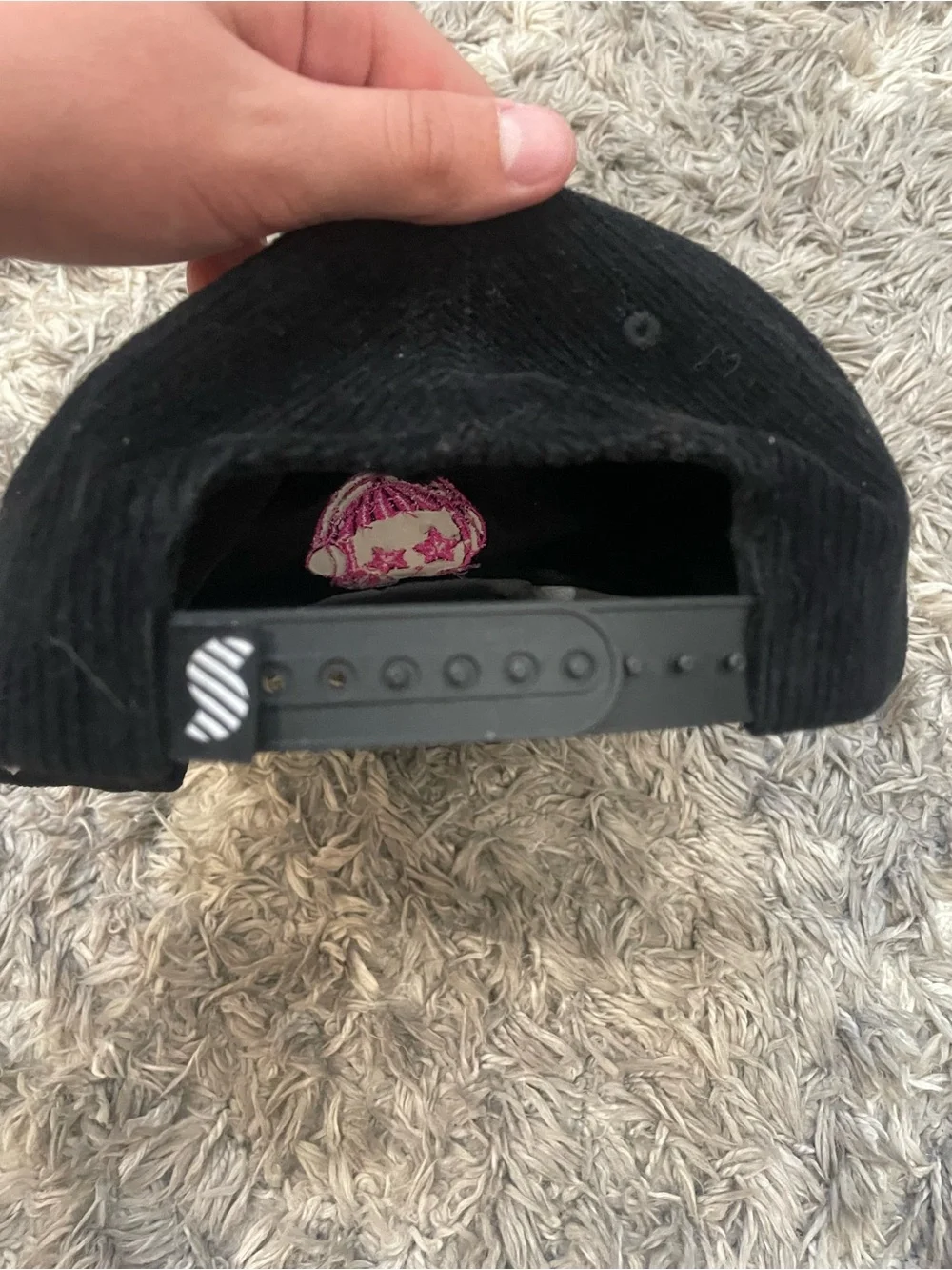 Snag Collective Black Corduroy Pink Rope Hat with Kirby Embroidery